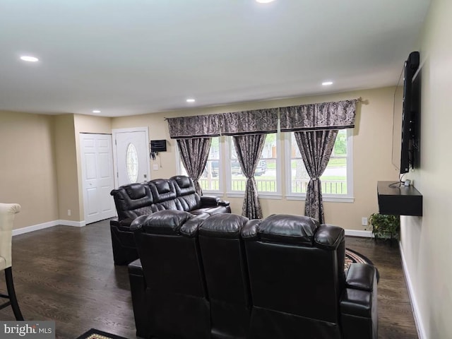402 W Maple Ave, Sterling, VA 20164 - living room with healthy amount of natural light, baseboards, recessed lighting, and dark wood-style flooring