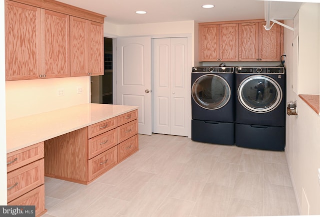 8110 Winter Blue Ct, Springfield, VA 22153 - laundry area with washing machine and clothes dryer, cabinet space, and recessed lighting