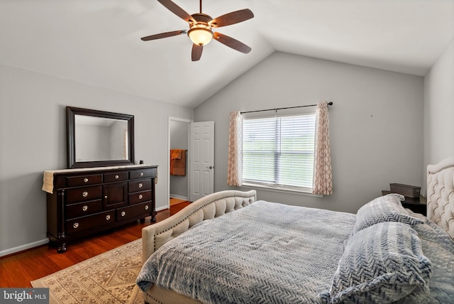 3195 Atlee Ridge Rd, New Windsor, MD 21776 - bedroom featuring dark wood-type flooring, lofted ceiling, ceiling fan, and baseboards