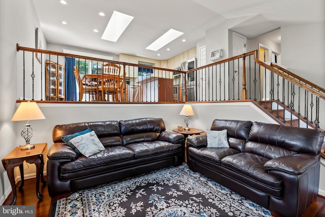 3195 Atlee Ridge Rd, New Windsor, MD 21776 - living area featuring a skylight, wood finished floors, recessed lighting, and stairs