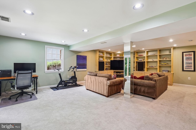 10127 Hillington Ct, Vienna, VA 22182 - living area with recessed lighting, light carpet, baseboards, and a desk