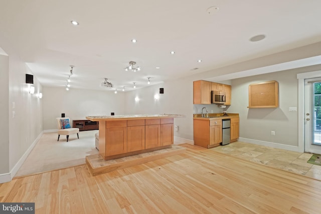 850 Still Creek Ln, Gaithersburg, MD 20878 - kitchen featuring stainless steel microwave, refrigerator, baseboards, light wood-style floors, and light countertops