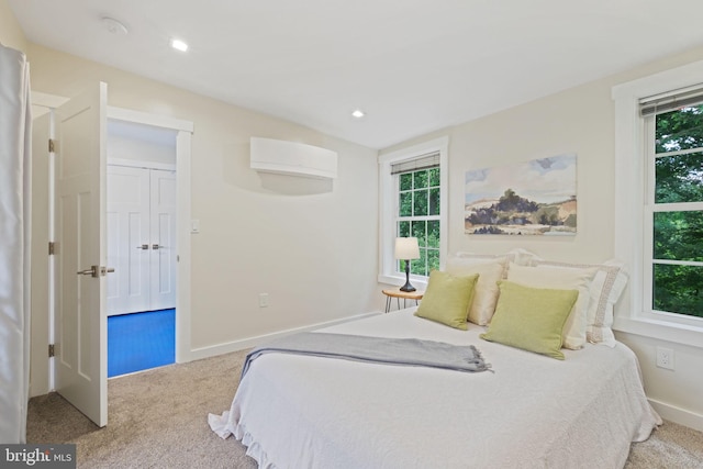 850 Still Creek Ln, Gaithersburg, MD 20878 - carpeted bedroom with a wall unit AC, recessed lighting, and baseboards