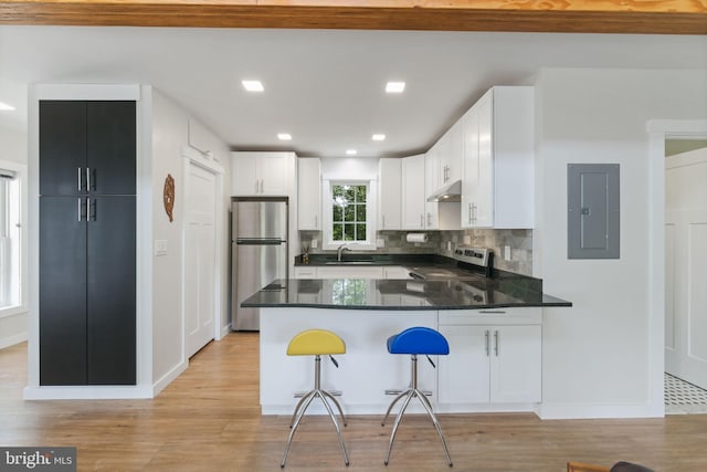 850 Still Creek Ln, Gaithersburg, MD 20878 - kitchen with appliances with stainless steel finishes, a sink, electric panel, a peninsula, and under cabinet range hood
