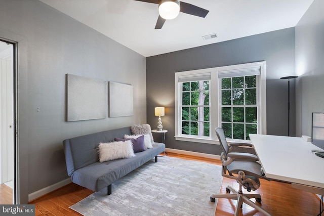 850 Still Creek Ln, Gaithersburg, MD 20878 - office area with wood finished floors, baseboards, and a ceiling fan