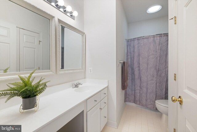 850 Still Creek Ln, Gaithersburg, MD 20878 - bathroom with vanity, toilet, tile patterned floors, a shower with shower curtain, and baseboards