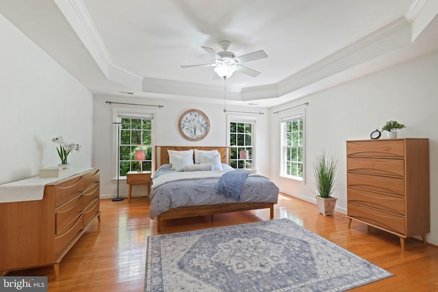 850 Still Creek Ln, Gaithersburg, MD 20878 - bedroom with a tray ceiling, crown molding, light wood finished floors, and baseboards