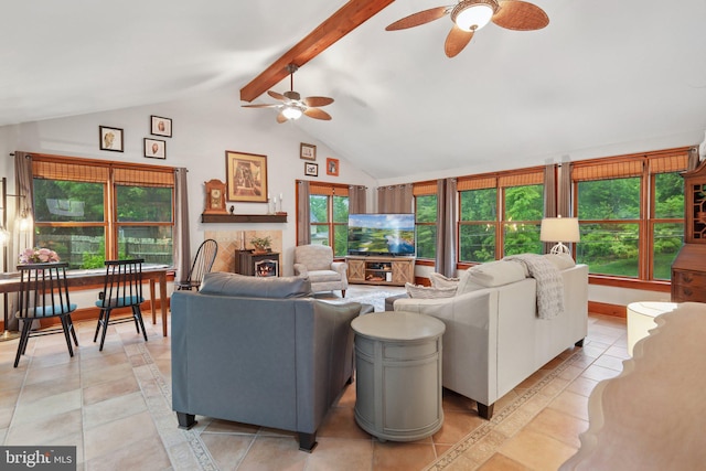 2 Broad St, Stockton, NJ 08559 - living area with a ceiling fan and light tile patterned floors
