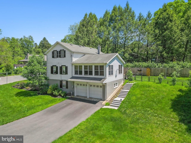2 Broad St, Stockton, NJ 08559 - traditional-style home featuring a garage, driveway, stairway, roof with shingles, and central air condition unit