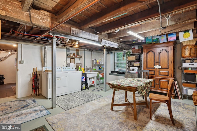 2 Broad St, Stockton, NJ 08559 - below grade area featuring separate washer and dryer and wooden ceiling