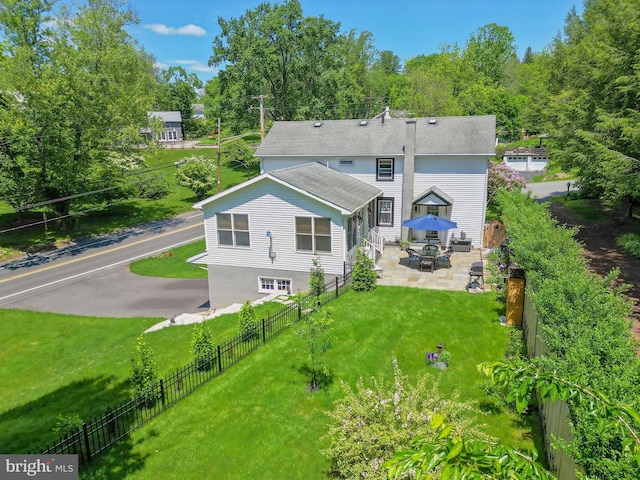 2 Broad St, Stockton, NJ 08559 - rear view of property featuring a patio, entry steps, a shingled roof, and view of scattered trees