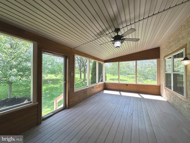 448 Country Club Dr, Lansdale, PA 19446 - unfurnished sunroom with a ceiling fan, lofted ceiling, and healthy amount of natural light