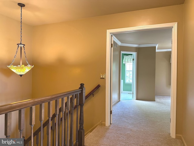 448 Country Club Dr, Lansdale, PA 19446 - hall with an upstairs landing, carpet floors, ornamental molding, and baseboards