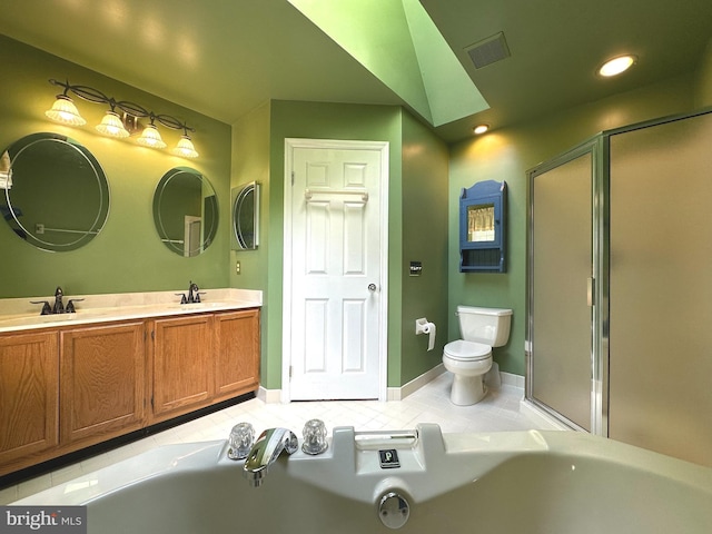 448 Country Club Dr, Lansdale, PA 19446 - full bathroom featuring a bath, toilet, double vanity, a stall shower, and recessed lighting