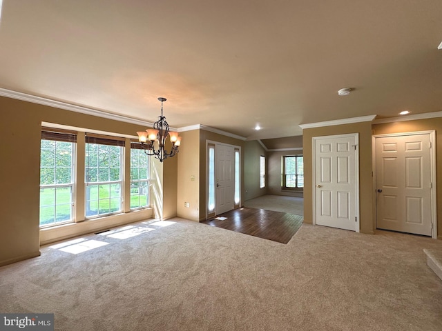 448 Country Club Dr, Lansdale, PA 19446 - carpeted entryway with crown molding, a chandelier, baseboards, and recessed lighting