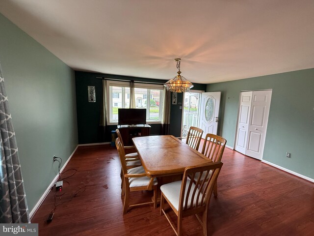 1236 Whittier Ave, Bensalem, PA 19020 - dining space with a chandelier, dark wood-style floors, and baseboards