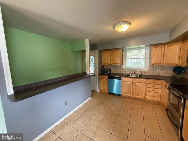 1236 Whittier Ave, Bensalem, PA 19020 - kitchen featuring dishwashing machine, electric stove, a sink, tasteful backsplash, and light tile patterned floors