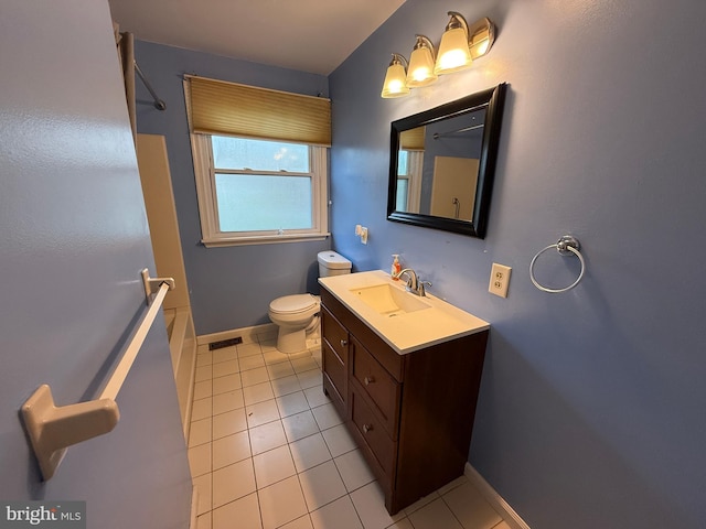 1236 Whittier Ave, Bensalem, PA 19020 - bathroom featuring tile patterned floors, vanity, toilet, baseboards, and shower / washtub combination