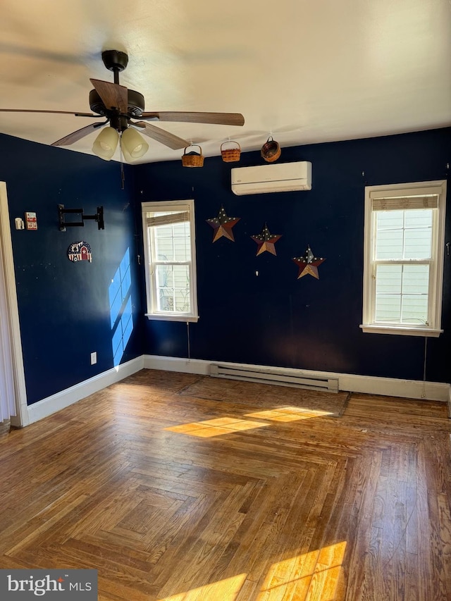 72 Maryland Ave, Crisfield, MD 21817 - spare room with an AC wall unit, baseboards, a baseboard heating unit, and a ceiling fan