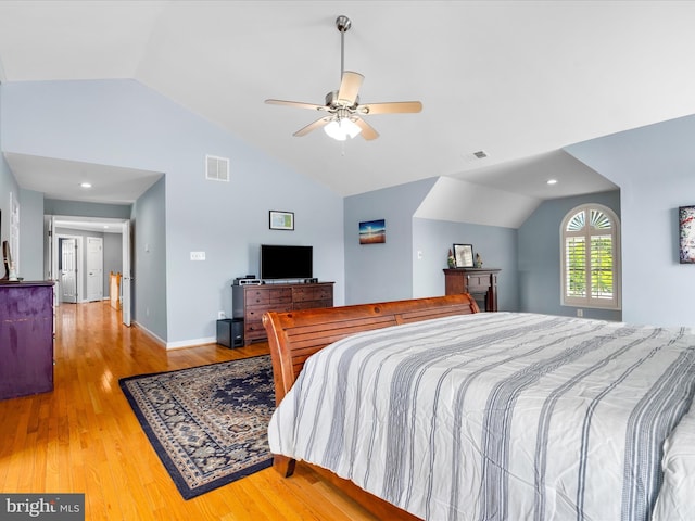 7100 Ewing Ct, Middletown, MD 21769 - bedroom featuring vaulted ceiling, light wood-type flooring, and ceiling fan