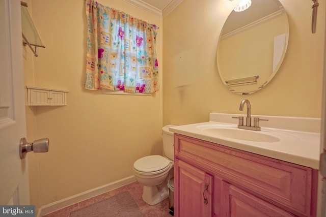 30 Lancelot Ln, Mount Laurel, NJ 08054 - bathroom featuring ornamental molding, toilet, vanity, tile patterned flooring, and baseboards