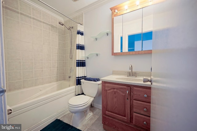 30 Lancelot Ln, Mount Laurel, NJ 08054 - bathroom with crown molding, toilet, shower / tub combo, vanity, and tile patterned floors