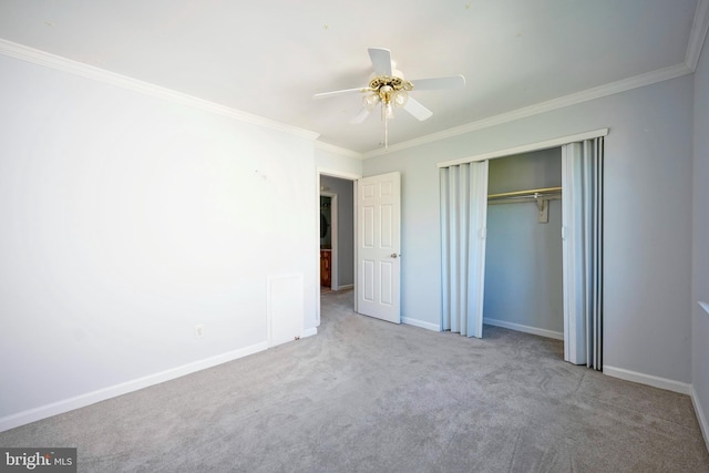 30 Lancelot Ln, Mount Laurel, NJ 08054 - unfurnished bedroom featuring crown molding, carpet, a closet, baseboards, and ceiling fan