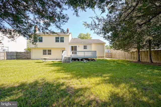 30 Lancelot Ln, Mount Laurel, NJ 08054 - rear view of property featuring a wooden deck and a chimney