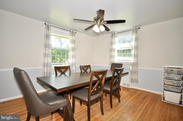 812 Jenkintown Rd, Elkins Park, PA 19027 - dining room featuring plenty of natural light, light wood-style flooring, and a ceiling fan