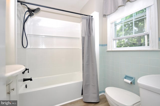 812 Jenkintown Rd, Elkins Park, PA 19027 - full bathroom with shower / bath combo, toilet, and tile walls