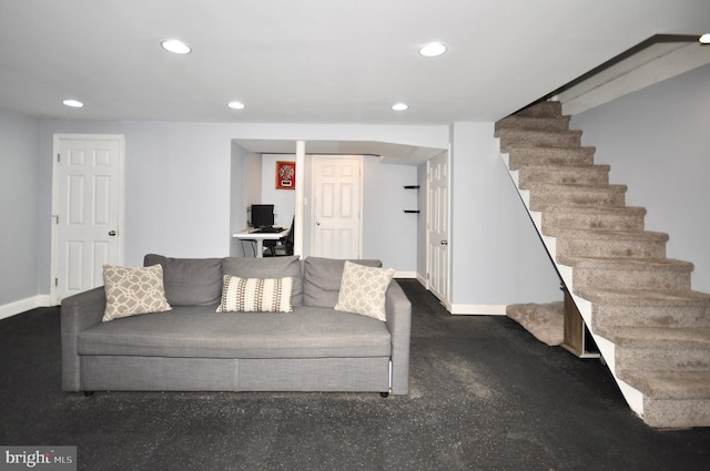 812 Jenkintown Rd, Elkins Park, PA 19027 - living room with recessed lighting, baseboards, and stairway
