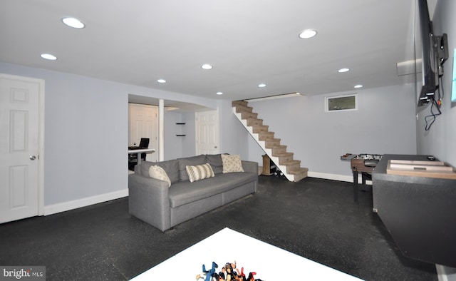 812 Jenkintown Rd, Elkins Park, PA 19027 - living area with recessed lighting, stairway, and baseboards