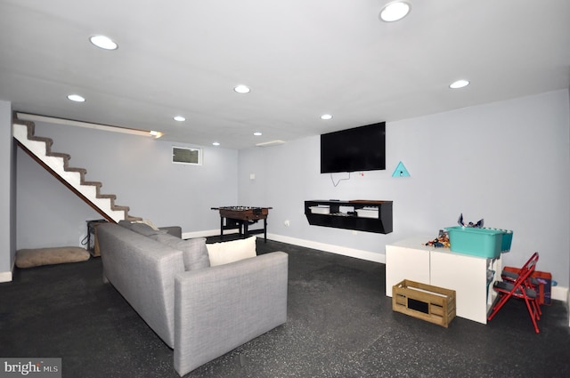 812 Jenkintown Rd, Elkins Park, PA 19027 - living area with recessed lighting, baseboards, and stairway