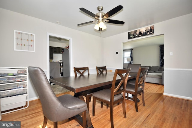 812 Jenkintown Rd, Elkins Park, PA 19027 - dining area featuring a ceiling fan, light wood-type flooring, and baseboards