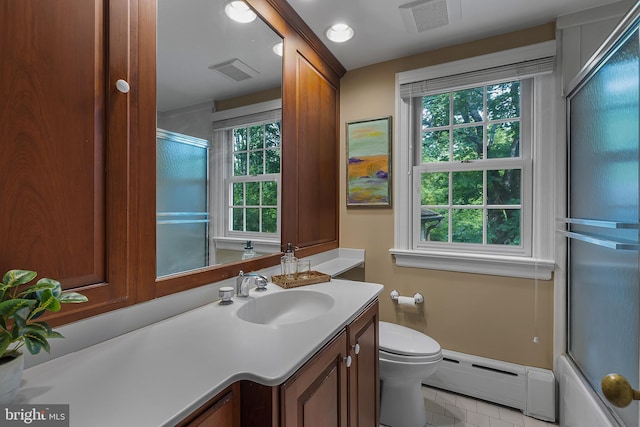 410 Heatherwood Ln, Devon, PA 19333 - full bathroom with baseboard heating, vanity, toilet, and tile patterned floors