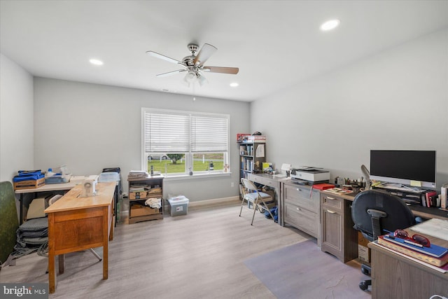 36032 Double Bridges Rd, Frankford, DE 19945 - home office featuring a ceiling fan, light wood-type flooring, and recessed lighting