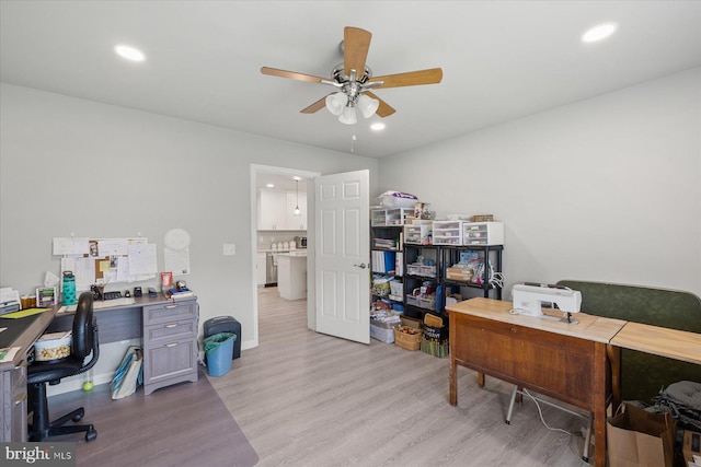 36032 Double Bridges Rd, Frankford, DE 19945 - office featuring ceiling fan, light wood-type flooring, and recessed lighting