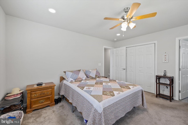 36032 Double Bridges Rd, Frankford, DE 19945 - bedroom with carpet floors, a closet, ceiling fan, and recessed lighting
