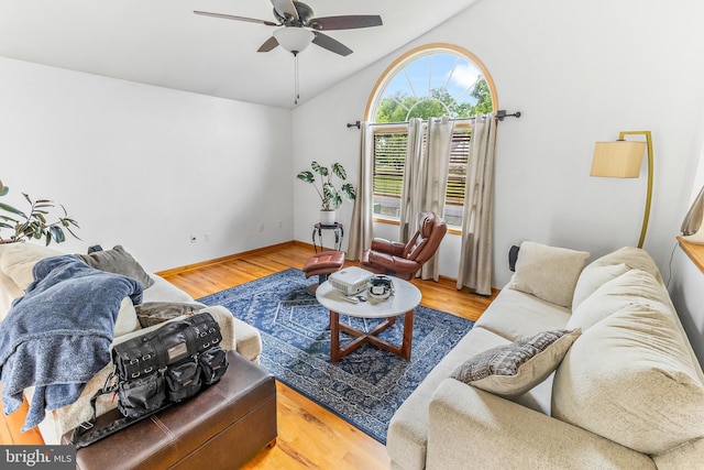 362 Sudley Ln, Martinsburg, WV 25403 - living area featuring lofted ceiling, a ceiling fan, wood finished floors, and baseboards