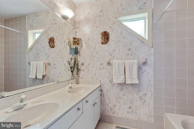 3 White Horse Ln, Spring City, PA 19475 - bathroom featuring double vanity, tile patterned floors, baseboards, and shower / tub combination