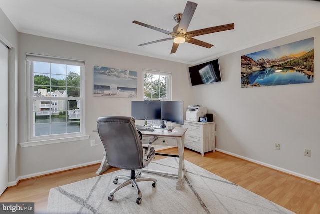 3331 Lakeside View Dr Unit 6-8, Falls Church, VA 22041 - office area with ceiling fan, light wood-type flooring, and baseboards