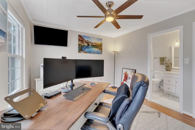 3331 Lakeside View Dr Unit 6-8, Falls Church, VA 22041 - home office featuring a ceiling fan, wood finished floors, and ornamental molding