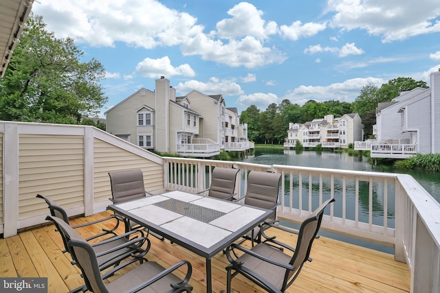 3331 Lakeside View Dr Unit 6-8, Falls Church, VA 22041 - wooden terrace featuring a water view, outdoor dining space, and a residential view