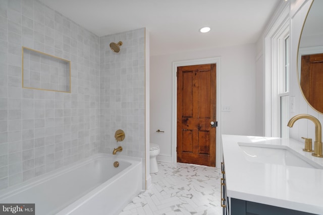 2304 W 19th St, Wilmington, DE 19806 - full bathroom featuring vanity, shower / bathtub combination, toilet, and recessed lighting