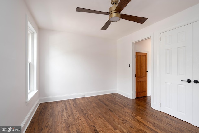 2304 W 19th St, Wilmington, DE 19806 - spare room with ceiling fan, dark wood finished floors, and baseboards