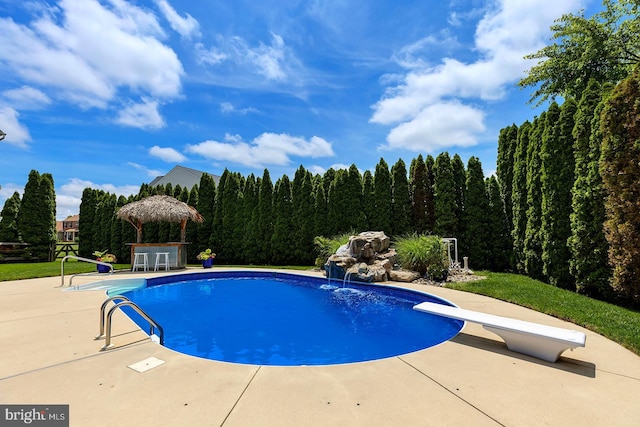 229 Lakshman Trl, Dover, DE 19904 - swimming pool featuring a diving board and a patio area