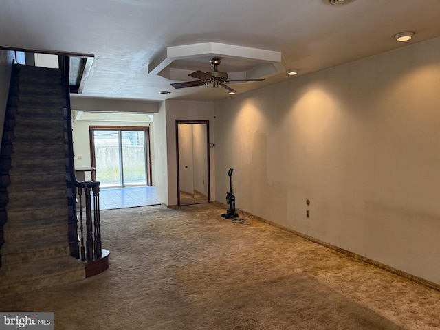 914 Fernon St, Philadelphia, PA 19148 - unfurnished living room featuring carpet, ceiling fan, baseboards, and stairs