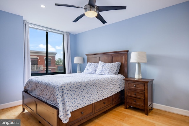 1201 N Garfield St Unit 604, Arlington, VA 22201 - bedroom with baseboards, light wood finished floors, ceiling fan, and recessed lighting