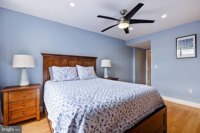1201 N Garfield St Unit 604, Arlington, VA 22201 - bedroom featuring light wood-style flooring, recessed lighting, baseboards, and ceiling fan