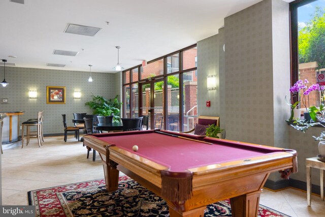 1201 N Garfield St Unit 604, Arlington, VA 22201 - game room featuring plenty of natural light, wallpapered walls, billiards, and light tile patterned floors